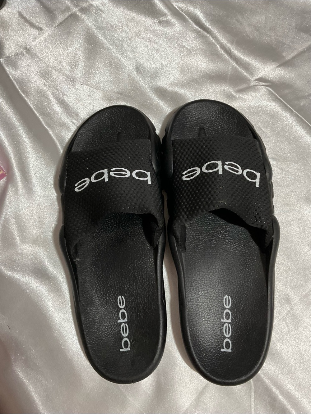 bebe Black Logo Slide Sandals